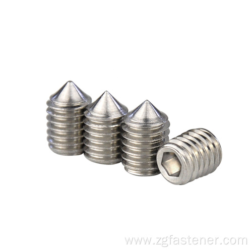 Stainless steel hex socket set screws with cone point